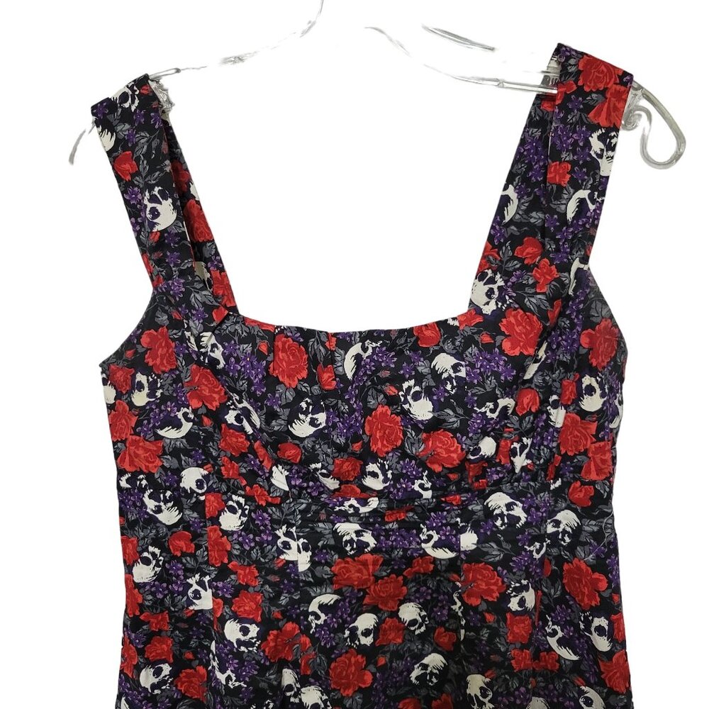 Hot Topic L 11 Dress Skull Floral Gothic Spooky Chic Floral Skater Flare Whimsy - Picture 4 of 11